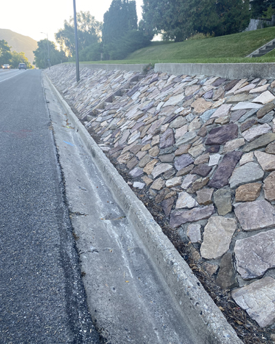 Hyrum utah main street rock retainer wall